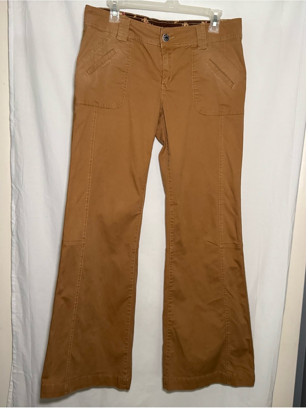 Vtg 2000s Earth Rocks Khaki Utility Flare Pants Size 9 Y2K Floral Lining